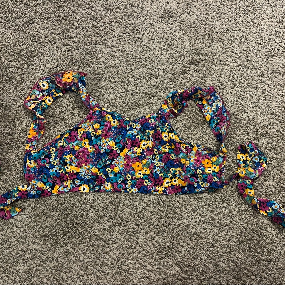 extra small multicolored flower top, ties in the back